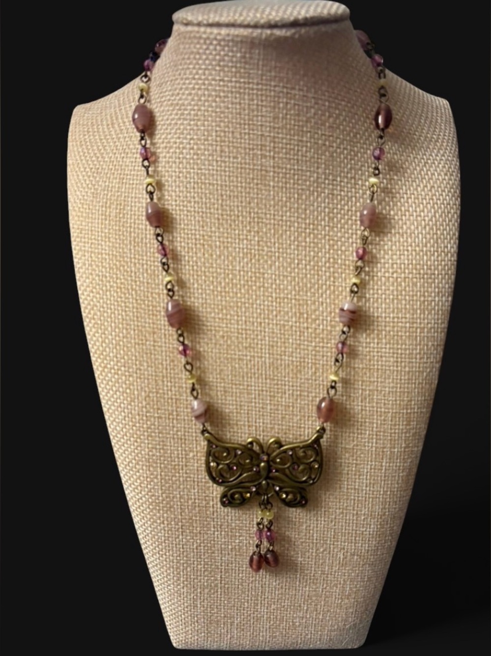 VTG 90s Anne Klein Beaded Butterfly Statement Necklace Signed AK